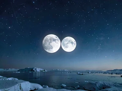 Moon dog pair in clear arctic night