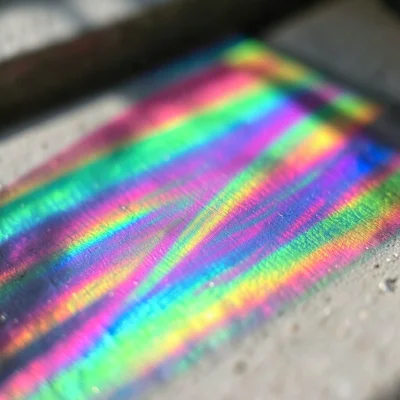 Anti-reflective coating on camera lens, magenta and green interference colors vi