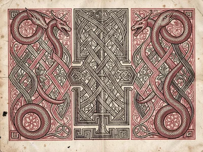 Stepped knotwork key pattern — Greek key evolved into Celtic step-and-interlace 