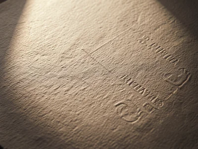 Embossed pattern viewed at extreme raking light angle, maximum shadow reveal of 