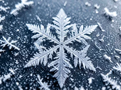 Single dendritic frost crystal showing hexagonal branching symmetry