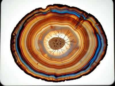 Agate with banding in harvest colors, warm earth tone geological art
