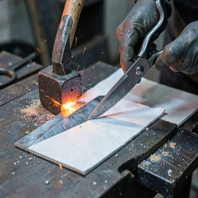Through Sheffield steel vision, forged metal consciousness, Scissors being assem