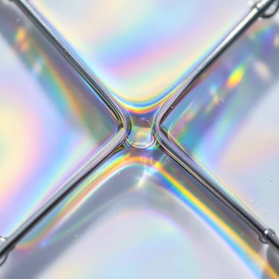 Extreme macro of Plateau border where three soap films meet at 120-degree angles