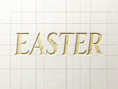The word EASTER set in 96pt Didot italic, deep impression into thick cream cotto