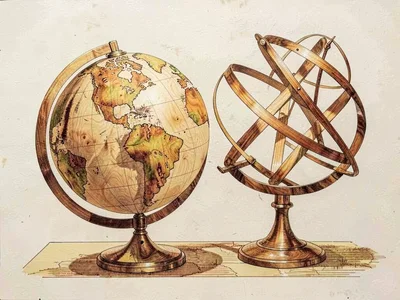 Marquetry globe and sphere