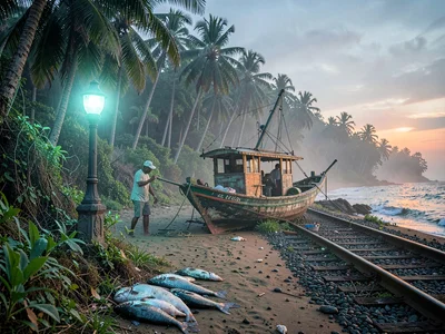 Fishing boat dawn return