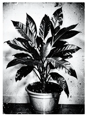 A houseplant where every leaf is a different generation of photocopy degradation