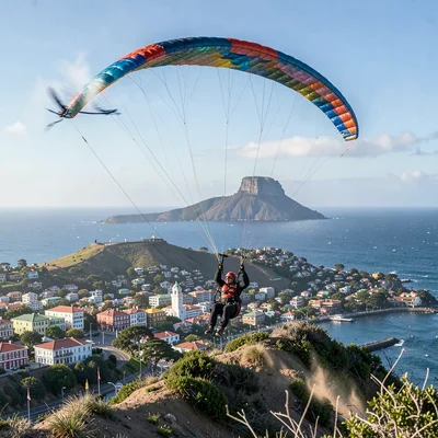 Cape Town southeaster wind shaping the scene, Signal Hill paragliders caught in 