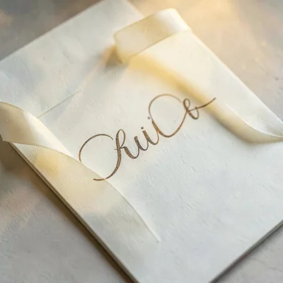 Newsletter signup OG: cream paper ribbon curled into a quiet cursive flourish, s