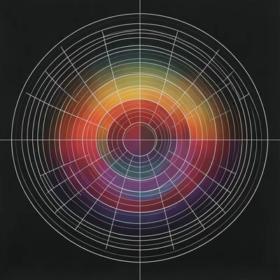 Concentric circles radiating outward, thin white lines on charcoal background