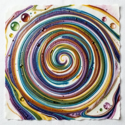Nightingale nest ebru pattern, concentric color rings dragged into complex neste