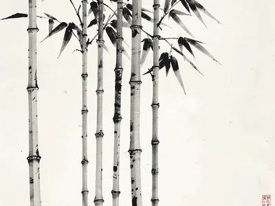 Bamboo stalks as vertical calligraphy strokes