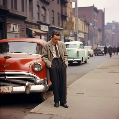 Vivian Maier color photo of a sad scene. color street