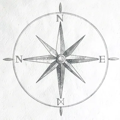 Mapwright schematic of a stylised compass rose with four cardinal markers in mut