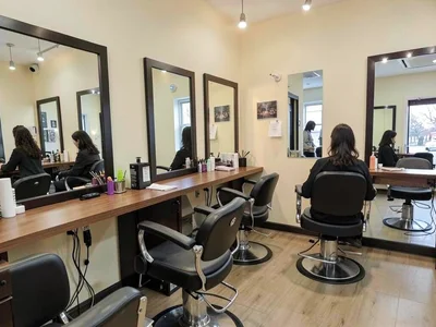 Hair salon interior with mirrors