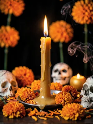 Single candle flame close-up devotional study