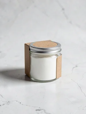 Clear glass jar with metal lid on concrete