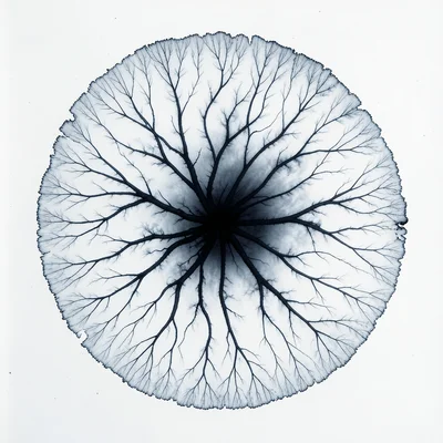 Sumi ink dropped on sized paper, contained bloom spreading into controlled circl