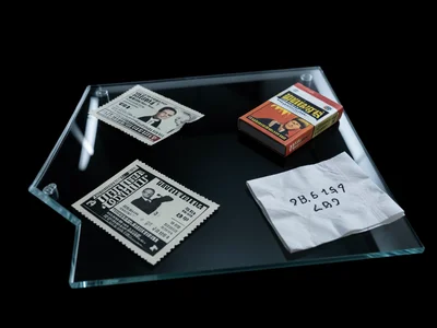 Several torn movie tickets, a matchbook, and a crumpled napkin with a phone numb