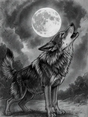 Wolf howling at full moon