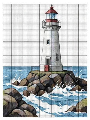 Cross-stitch lighthouse scene