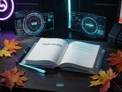 Gratitude journal open on table with autumn decor around, pen resting