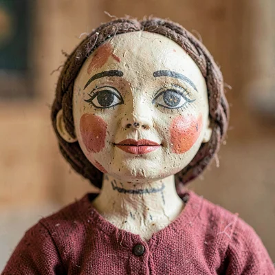 weathered folk-art doll with painted face details