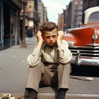 Vivian Maier color photo of a sad scene. color street