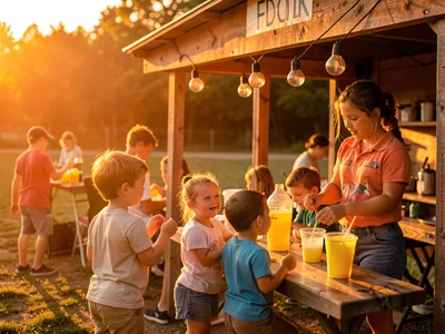 Kids selling lemonade at stand