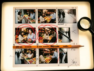 A 35mm film contact sheet from a street photography session, six strips of six f