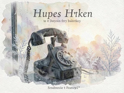 Hushed title screen composition of a single black rotary telephone receiver rest