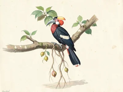 Great Hornbill on Banyan