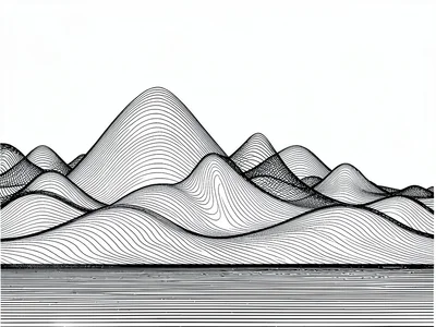 A mountain range implied by flow lines that rise and fall over implied topograph