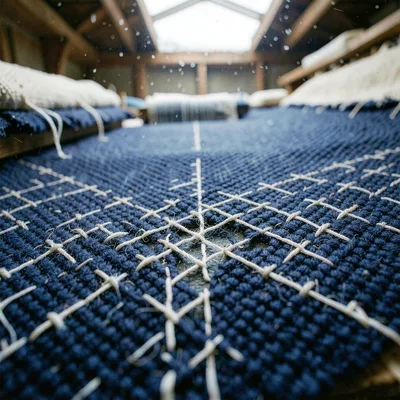 Documentary-style photograph, intimate and close, northern Japanese textile work