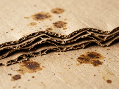 Corrugated cardboard cross-section, wave pattern of fluting between flat liners,