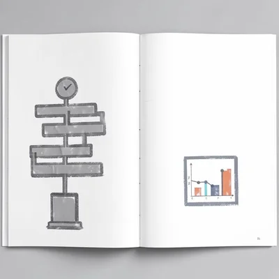 Editorial composition of two facing pages with a sitemap silhouette and a small 