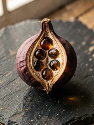 90-Day Black Garlic — Amber Translucent Cross-Section