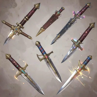 Fantasy weapon illustration, a throwing knife collection with various specialize