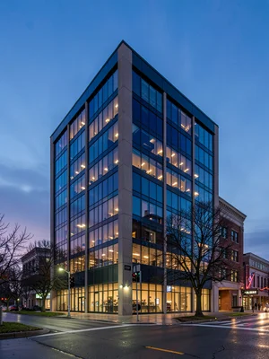 Office building at dusk