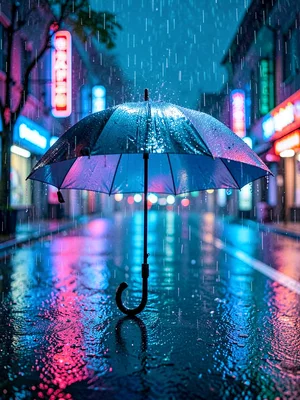 Umbrella in neon rain