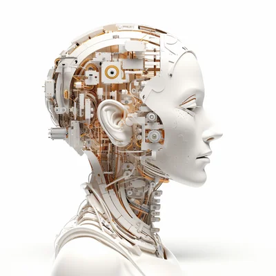 3D plastilina robot brain assembly tools on clean whi