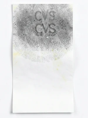Long CVS-style receipt unfurled vertically, fading thermal print dissolving from
