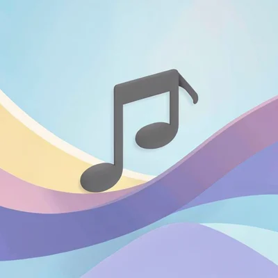 Liesl-flatform spot illustration of a music note arcing through layered abstract