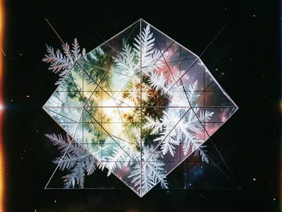Scaffolding grid over ice crystal dendrites, construction geometry and natural f