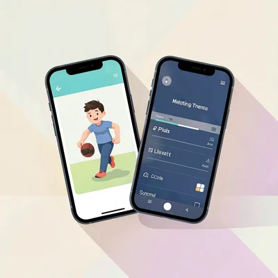 Flat UI hero of two phones leaning together, one showing a player, the other a p