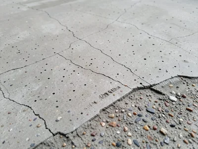 Fresh poured concrete surface, smooth with tiny air bubble holes, uniform warm g
