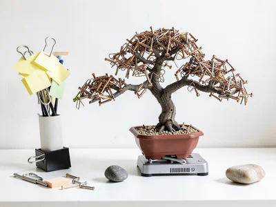 Windswept Paperclip — Bonsai Canopy over Stapler