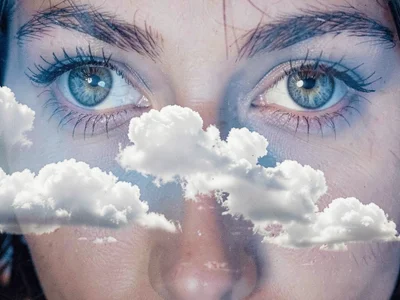 Eyes with sky becoming gaze