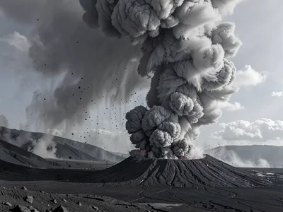 Ash cloud spreading from eruption column